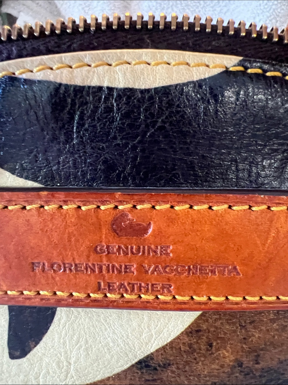 Dooney & Bourke Black and Cream Zebra-Print Satchel with Tan Trim - Picture 5 of 9